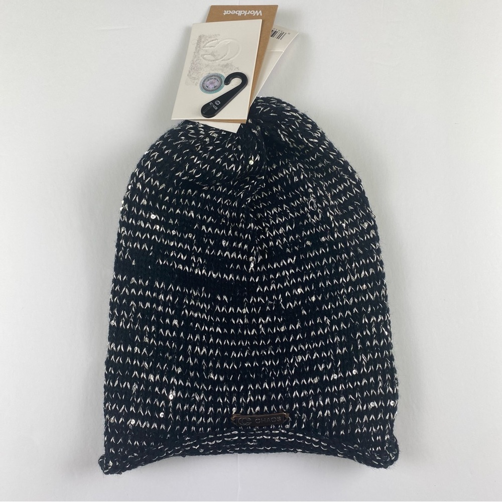 Chaos Worldbeat Tori Black Beanie with Silver and Sequin Details